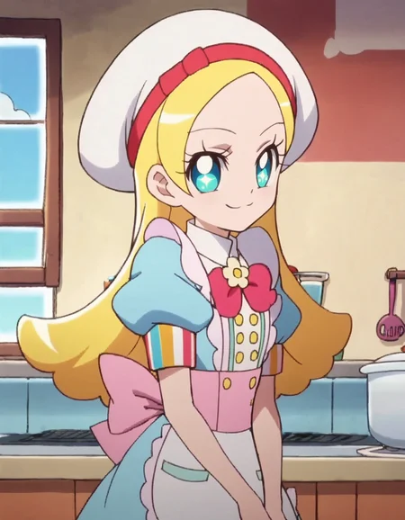 score_9, score_8_up, score_7_up, 1girl, solo, anime screencap, kiraboshiciel, smile, hat,  apron,  looking at viewer,   puffy sleeves, white headwear,  puffy short sleeves, bow, blue dress, closed mouth, beret,   cowboy shot,small breasts,<lora:kiraboshiciel:0.8>