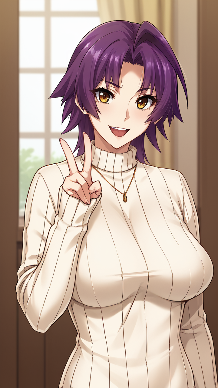 score_9, score_8_up, score_7_up, score_6_up,1girl,<lora:Marina:0.9>,ahoge,purple hair,parted bangs,medium hair,BREAK
<lora:TruckKun_Style_Lora_V3:0.3>,<lora:takeda_hiromitsu_style_xl_goofy:0.7> takeda hiromitsu style,happy,big head,large breasts,sweater,peace sign,BREAK