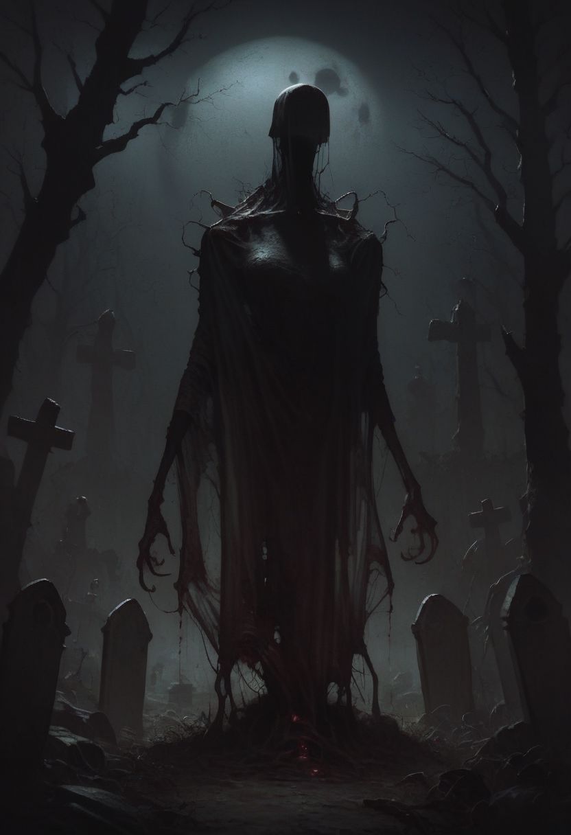 score_9, score_8_up, score_7_up, 1girl, grotesque, banshee, graveyard, horror themed, haunting, ethearal, misty, atmostpheric, detailed, no face, ghostly, standing, Mr_Monster_Possitive, comicbookpencils,