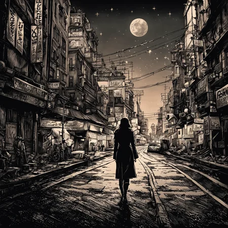 body drawing of a cyberpunk girl at midnight streets of tokyo in style of skrmk <lora:skrmk05:2.3>, dark theme surreal, morbid, danger, chaos, (pen and ink:1.3), pen,ink, line art, cross hatching, dramatic lighting, chiaroscuro effect,, cinematic film still . shallow depth of field, vignette, highly detailed, high budget, bokeh, cinemascope, moody, epic, gorgeous, film grain, grainy, breathtaking . award-winning, professional, highly detailed