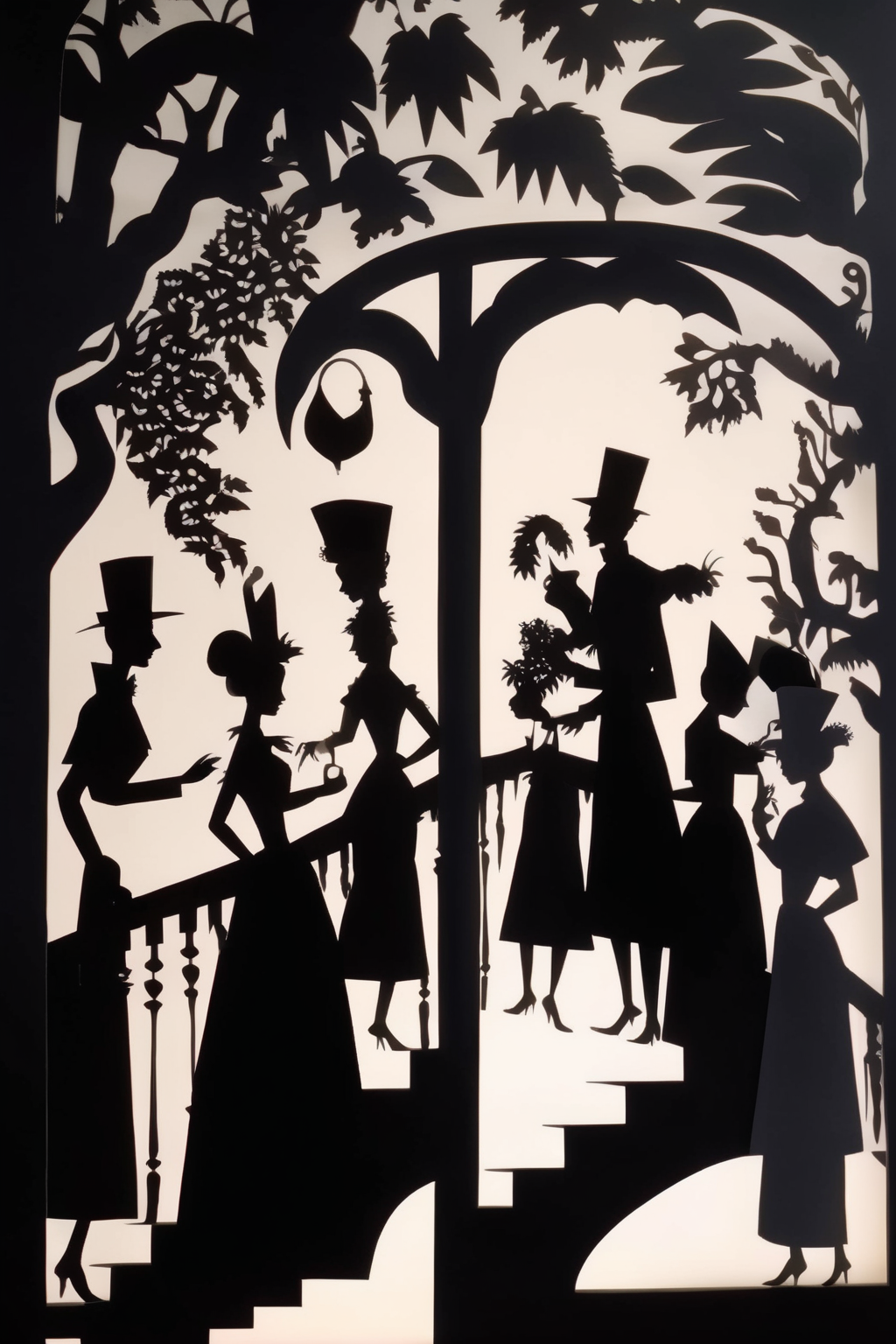 <lora:Lotte Reinige Style:1>Lotte Reinige Style - olden days. Servants were waiting in attendance on both sides of the grand entrance way. in the style of Lotte Reiniger.