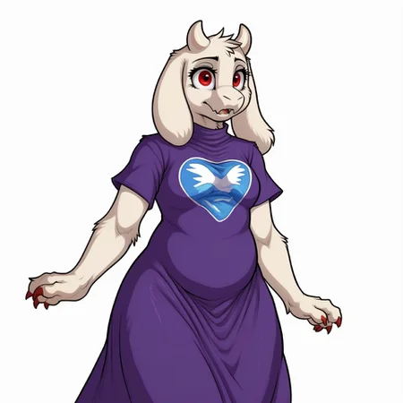 PonyXLV6_Scores ,
PnyCmicXLPOS,
DskfllArtPosXLPNY,
1girl, 
female focus, 
solo,
monster,
toriel,
goat,
white horns,
dress,
purple dress,
red eyes,
white background,
simple background,
 <lora:Toriel_Undertale_Pony_SDXL:1>