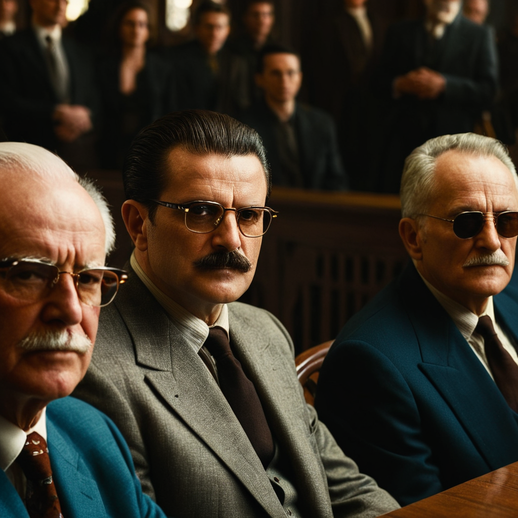 cinematic film still of  <lora:Split Diopter style:1>
Split image focus of closeup of profile view of three old men sitting at a court table with glasses on next to other group people in background,Split Diopter style,brown hair,shirt,black hair,male focus,multiple boys,necktie,glasses,facial hair,formal,sunglasses,suit,6+boys,realistic,mustache,bald,old,old man,nearsighted,farsighted,split,split focus,focus,sharp focus,deep focus,Split focus,split screen , artistic, Kodak, dramatic light, dramatic shadow light, contrast, saturated color, cinematic, filmic, motion picture, realistic, realism, perfection, perfect, deep focus, clean image, wide screen, detailed image, cinematic, deep space composition, shallow depth of field, vignette, highly detailed, high budget, bokeh, cinemascope, moody, epic, gorgeous, film grain, grainy