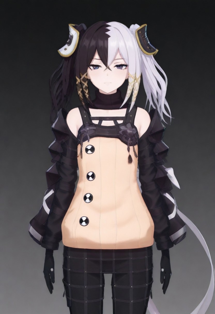 masterpiece, best quality, amazing quality,,, shiny skin,,,,,,<lora:Zesshi_Zetsumei:1> Z3ssh1Z3ts0m31, white hair, multicolored hair, black hair, long hair, two-tone hair, black eyes, gloves, jewelry, black gloves, hair ornament, skirt, pantyhose, ribbon,
