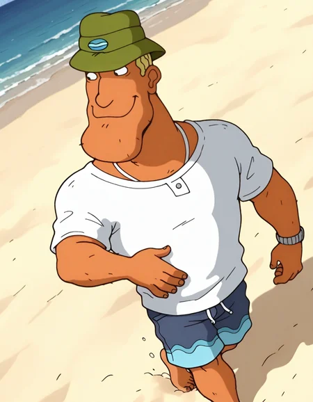 masterpiece, best quality, amazing quality, <lora:Raymundo_Rocket_IL:1>, RaymundoR-ARAI-IL, 1boy, male focus, blonde hair, black eyes, hat, solo, white shirt, shorts, on beach, smile, dynamic angle, <lora:cfg_scale_boost:0.4>