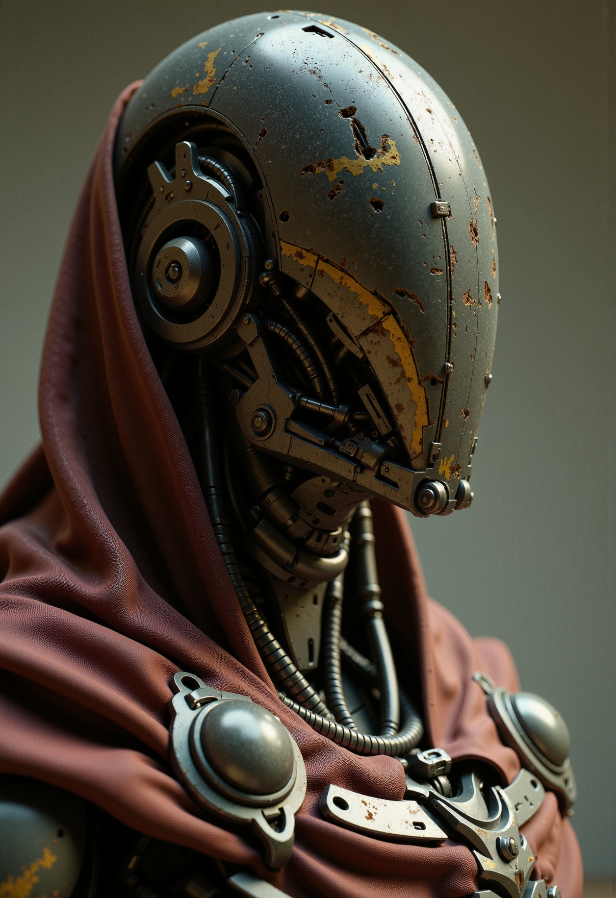 35mm film-still aesthetic, 
in the style of ckfa, Hyperdetailed 35mm film-still of an ancient faceless android roman warrior, subtle grain