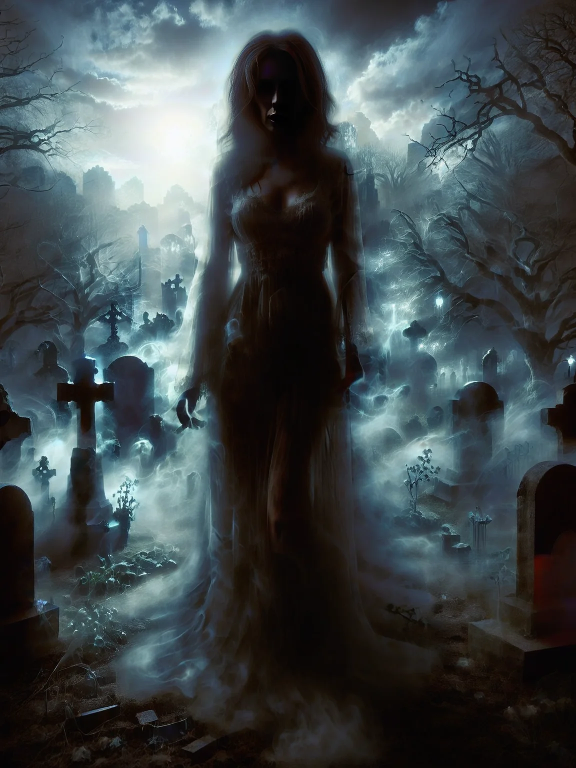 ais-sinisterz, an ais-ghostly woman stood in a graveyard, staring at the viewer <lora:Sinister_Style_SDXL:1>,<lora:Ghostly_Style_SDXL:1>,<lora:EnvyBetterHiresFixXL01:0:hr=1>