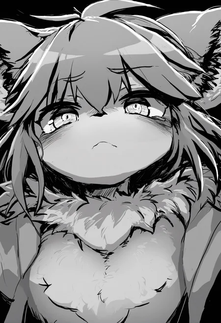 masterpiece, hyper detailed, best quality,(furry:1.3),1girl, solo, white background, looking at viewer, upper body, simple background, bangs, monochrome, closed mouth  ,<lora:DAGASIXLlokr8f-000188:0.95>