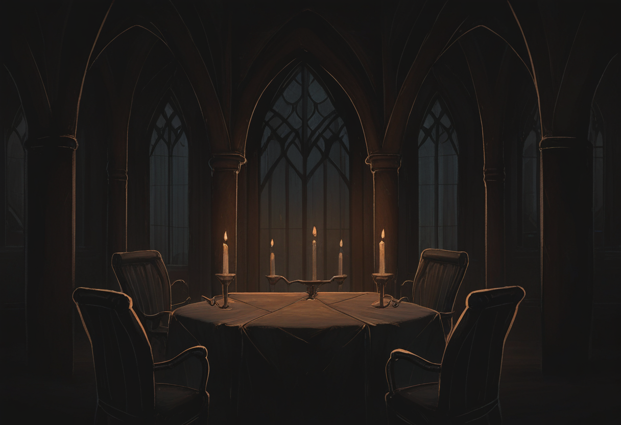 very awa, masterpiece, best quality, hightres, absurdres, pixelPaint, indoors, no humans,  luxury, gothic architecture, table, chair, candle, candelight, ambient, window, limited palette,  <lora:PixelPaintStylez-IL:1>