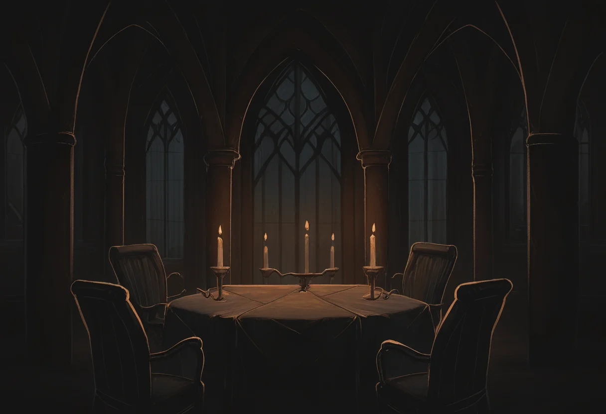 very awa, masterpiece, best quality, hightres, absurdres, pixelPaint, indoors, no humans, luxury, gothic architecture, table, chair, candle, candelight, ambient, window, limited palette, <lora:PixelPaintStylez-IL:1>