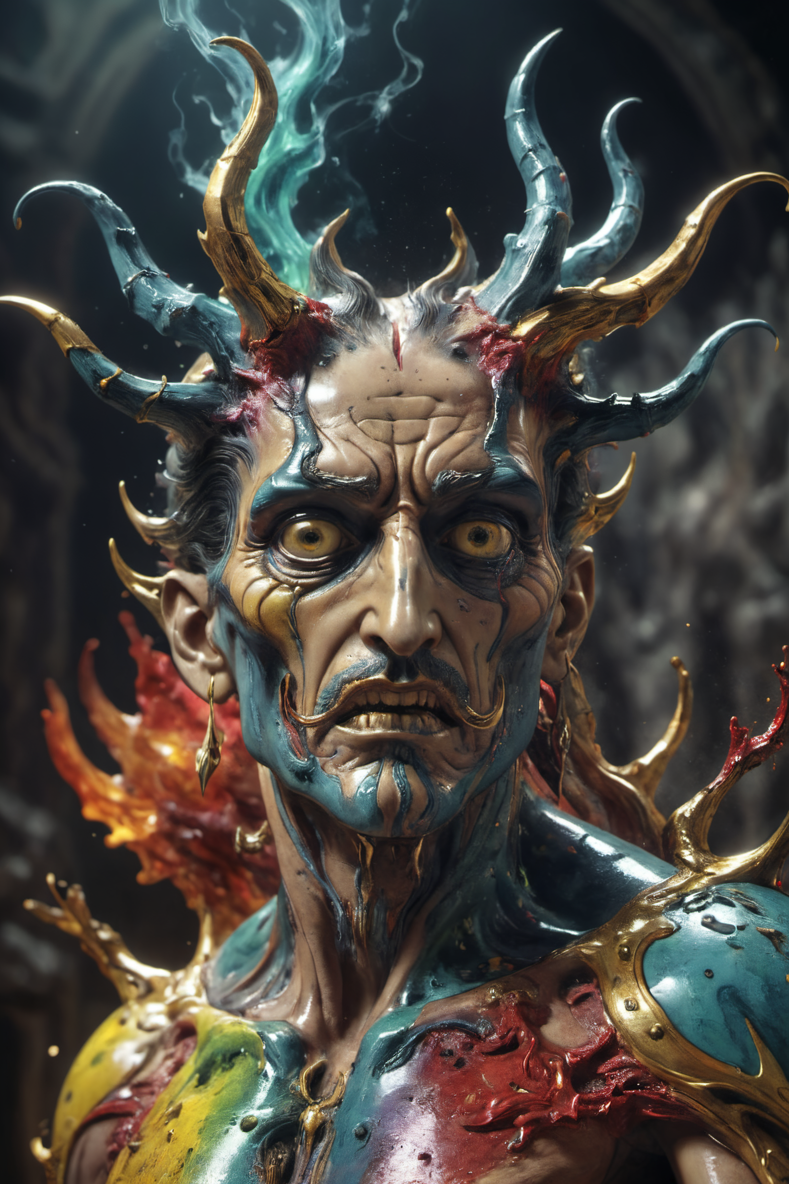 by Salvador Dali,the fall of lucifer,, Ultra-HD-details, glow effects, godrays, Hand drawn, render, 8k, octane render, cinema 4d, blender, dark, atmospheric 4k ultra detailed, cinematic, Sharp focus, big depth of field, Masterpiece, colors, 3d octane render, 4k, concept art, trending on artstation, hyperrealistic, Vivid colors, extremely detailed CG unity 8k wallpaper, trending on CGSociety, Intricate, High Detail, dramatic