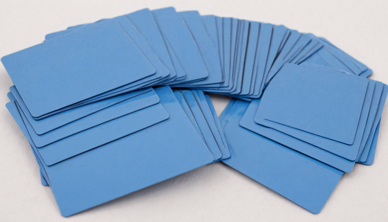 plastkort, an ocean shaped (made from:1.3) single light blue and dark blue colored (rectangular plastic cards), <lora:Plastkort-000005:1>