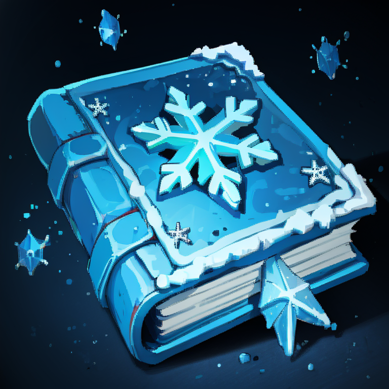 ((masterpiece,best quality)), absurdres, <lora:FantasyIcons_Books:0.8>, blue book, glowing, snowflake symbol, ice, snow, ice crystals