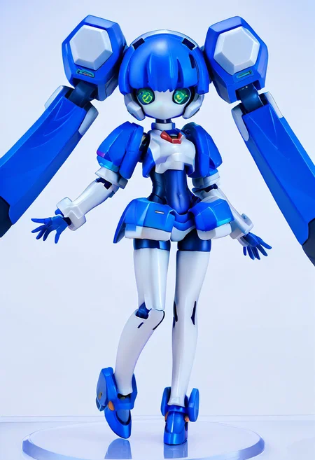 masterpiece, score_9, score_8_up, score_7_up, EasyNegative_v2,
(best quality:1.1),ultra-detailed, high resolution, super detailed skin, beautiful detailed eyes, nsfw, Brightly Lit, Highly Visible, 8k, sharp focus, beautiful, perfect lighting, beautiful eyes, anatomically correct, anatomically correct face, extremely detailed eyes, smooth edges, beautiful face, symmetrical eyes, symmetrical face,
(standing, Full-body view:1.2),
1girl, cute girl, blazermate, (robot girl, android:1.3), (roaot eyes, green eyes, blue hair, twin tails, no mouth:1.2), (colored skin, robot skin, white skin, blue skin, robot joints:1.5),
(simple background, white background:1.2), (solo focus:1.5),
(looking at viewer:1.5), (figurine:1.5),