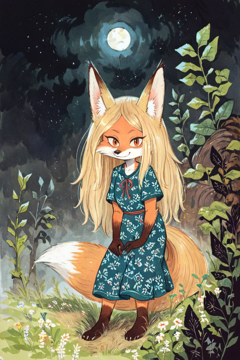 (anthro fox girl:1.4),(blonde hair:1.2),(solo:1.5),ameli,smile,grass
deep dark night,casual dress,looking at viewer,(wariza:1.2)
<lora:Perfect Hands:1> <lora:age_slider_v4:-2> <lora:Ameli:0.85>, score_9, score_8_up, score_7_up, score_6_up, score_5_up, score_4_up,zPDXL