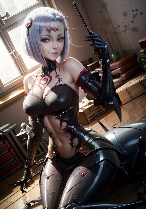 <lora:Monster Musume:0.8>, Rachnera, smile, (acclaimed, alluring, captivating, exciting, gorgeous, striking:1.3), (trending on CGSociety, trending on pixiv, contest winner:1.3)