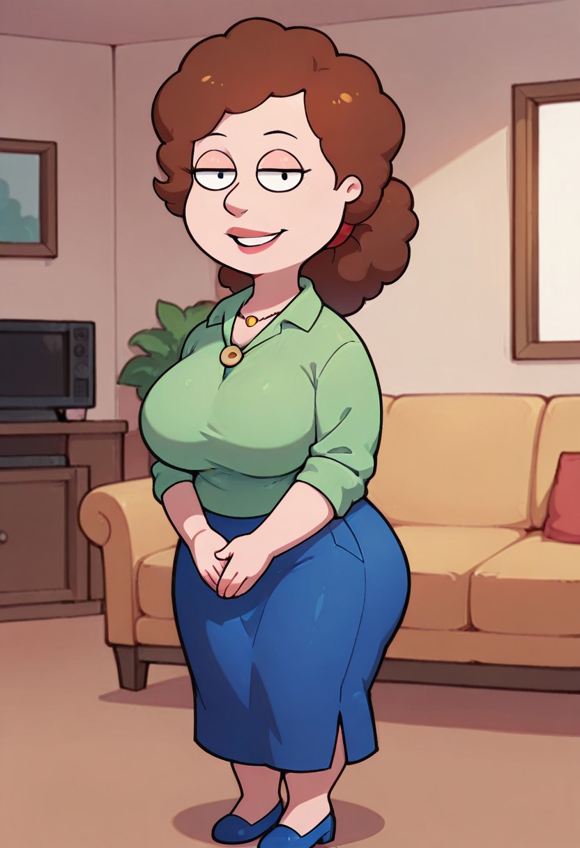 score_9,score_8_up,score_7_up,score_6_up,best quality, 1girl, solo, living room, couch, indoors,
BREAK
unnamed girl, brown hair, black eyes, (mature female:1.5), (plump:1.2), large breasts, gigantic ass, gigantic hips, green sweater, rolled up sleeves, blue skirt, navy blue shoes, own hand together, smile, looking at viewer, long skirt, half-closed eyes, necklace,
