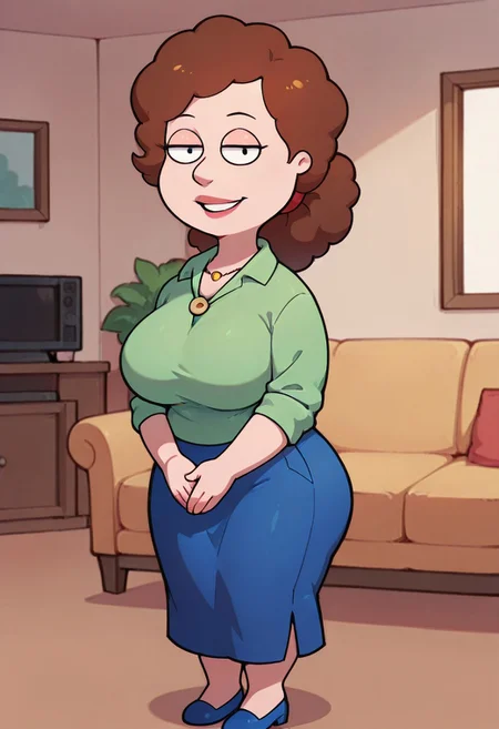 score_9,score_8_up,score_7_up,score_6_up,best quality, 1girl, solo, living room, couch, indoors,
BREAK
unnamed girl, brown hair, black eyes, (mature female:1.5), (plump:1.2), large breasts, gigantic ass, gigantic hips, green sweater, rolled up sleeves, blue skirt, navy blue shoes, own hand together, smile, looking at viewer, long skirt, half-closed eyes, necklace,