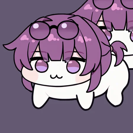 <lora:Doro_X_PDXL_V1:1.0> 2doros, creature, :3, chibi, purple eyes, no humans, white skin, four legs, solid circle eyes, no pupils, <lora:kafkahsr-ponyxl-bshi-v1:1.0> KafkaHSR, pince-nez, eyewear on head, purple hair, sidelocks, short ponytail, purple eyes, empty eyes, simple background,
