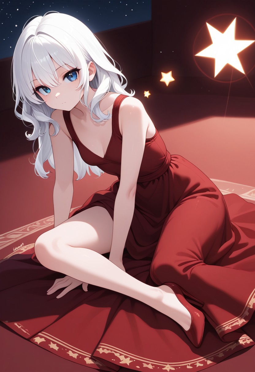 score_9, MeganChan, long dress, movie star, red carpet, posing, camera flash,