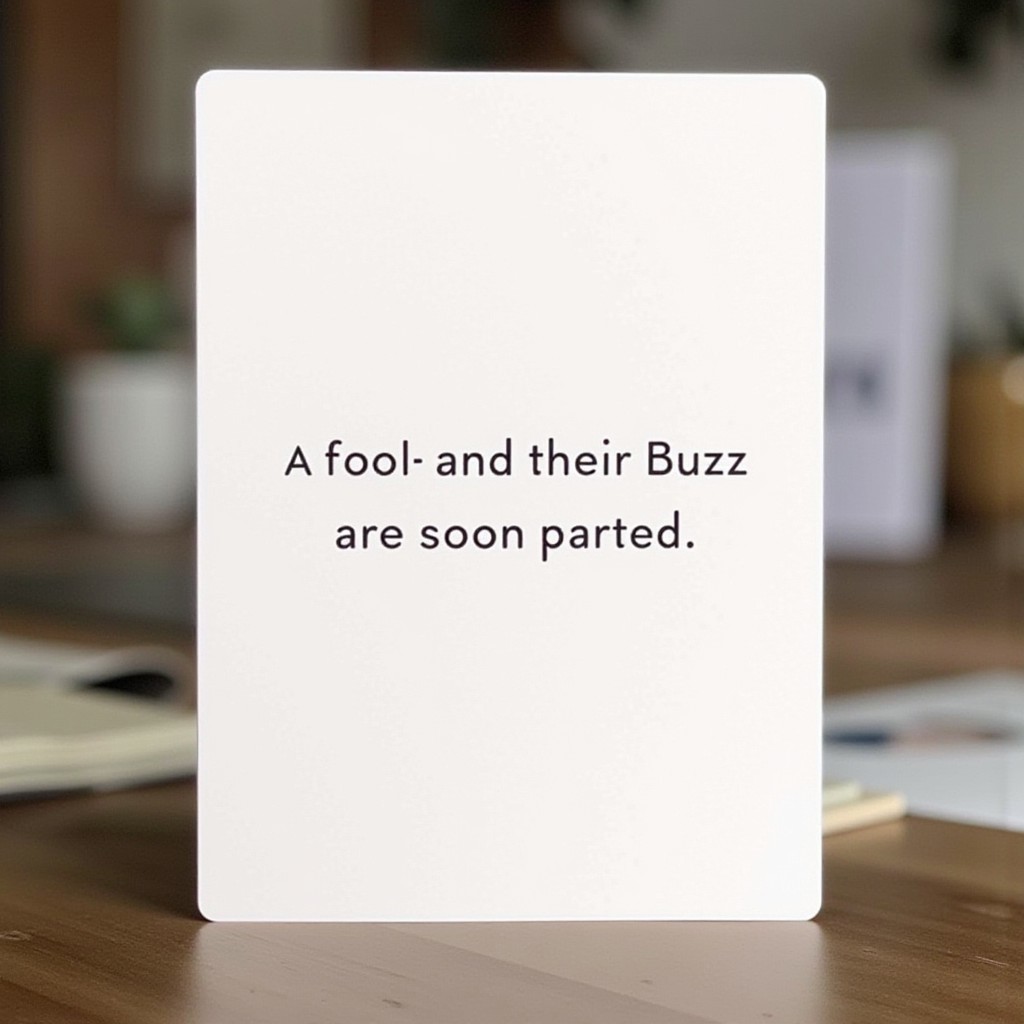Affirmation card that says "A fool and their Buzz are soon parted.”