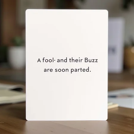 Affirmation card that says "A fool and their Buzz are soon parted.”
