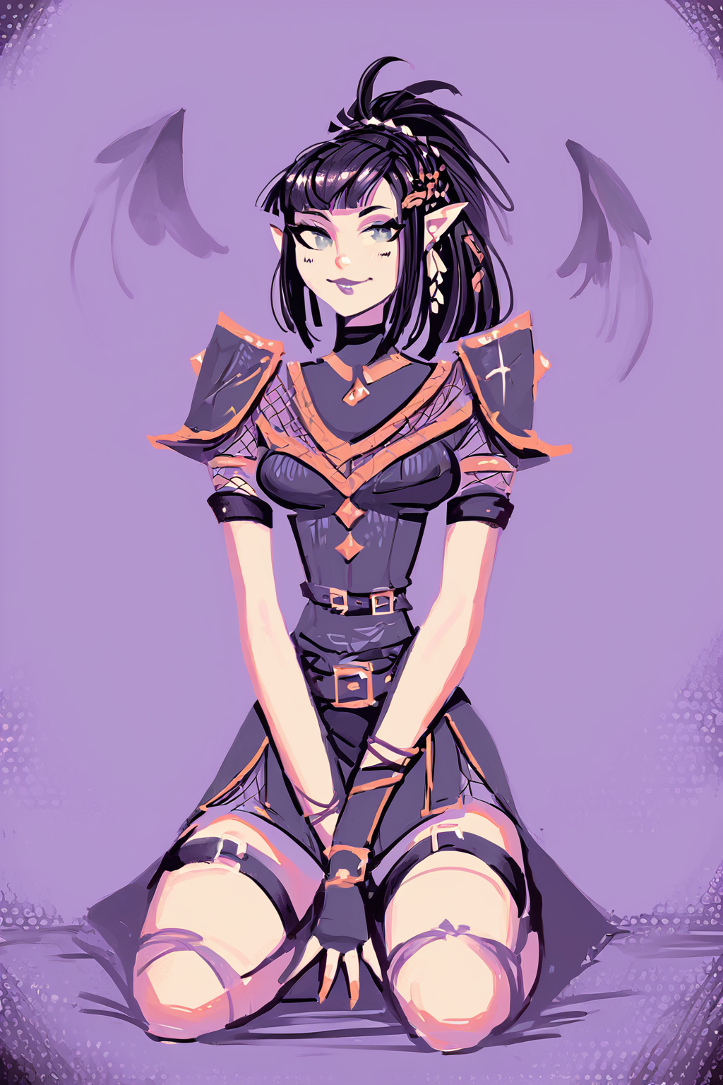 score_9, score_8_up, score_7_up, final fantasy, final fantasy xiv, warrior of light \(ff14\), solo, solo focus, cowboy shot, limited palette,purple theme,high contrast,wide shot,aqua background,dark,detailed background, Kneeling down with hands resting on the thighs., <lora:andaerz:1.3>