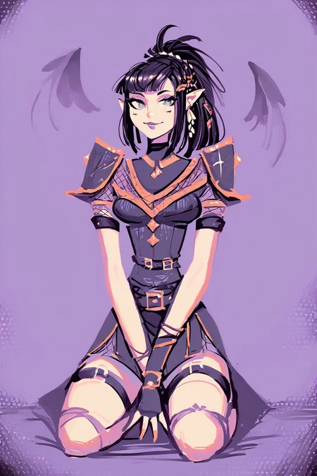 score_9, score_8_up, score_7_up, final fantasy, final fantasy xiv, warrior of light \(ff14\), solo, solo focus, cowboy shot, limited palette,purple theme,high contrast,wide shot,aqua background,dark,detailed background, Kneeling down with hands resting on the thighs., <lora:andaerz:1.3>