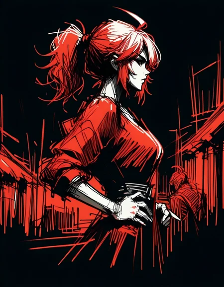 score_9, score_8_up, score_7_up, <lora:Navi_WrathStrokes_PonyXL_S1:1.2> , red sketch, black background, black theme, monochrome, 1girl, medium hair, ahoge, ponytail,, looking at viewer, upper body, hand on own hip, perspective ,pointing at viewer, dynamic angle , from side , outdoors,