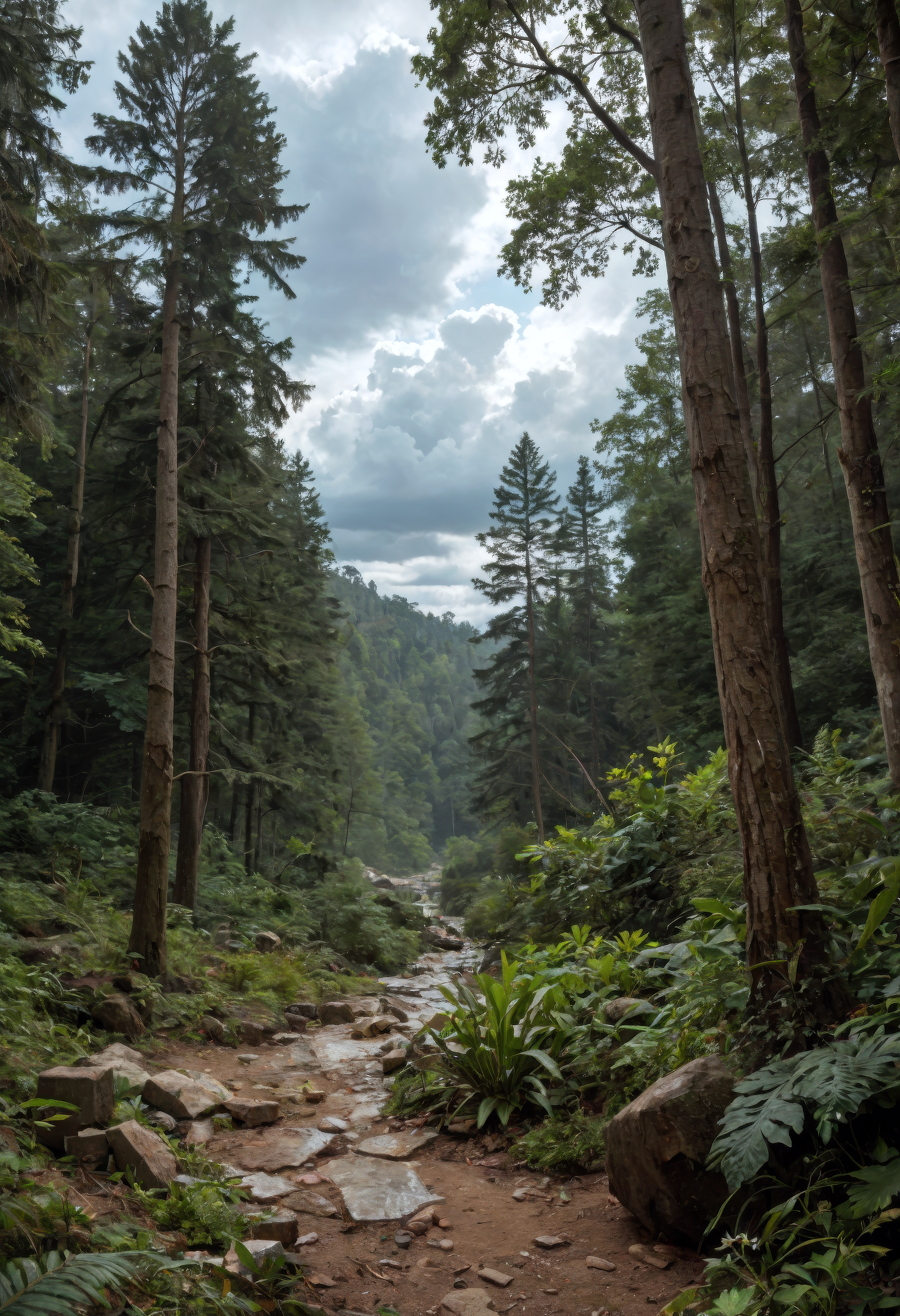 score_9, score_8_up, score_7_up, (masterpiece, best quality, ultra-detailed, realistic), rainforest in a cloudy day, concrete obelisk in the center
