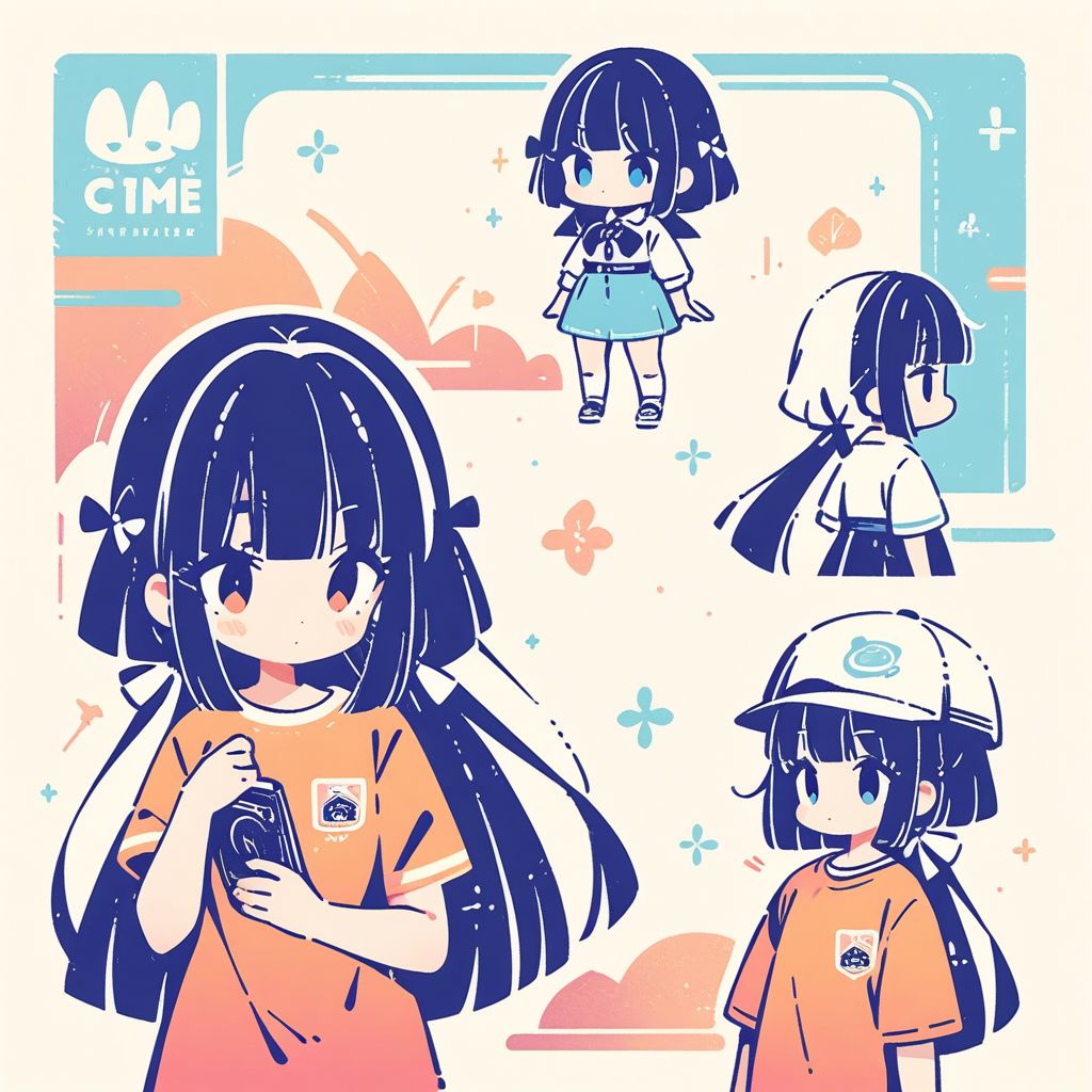 masterpiece, best quality, very aesthetic, absurdres,
2girls, long hair, chibi,
 <lora:stampsticker:1> (simple retro design, logo, manga style, 2tone),
