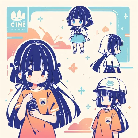 masterpiece, best quality, very aesthetic, absurdres,
2girls, long hair, chibi,
<lora:stampsticker:1> (simple retro design, logo, manga style, 2tone),