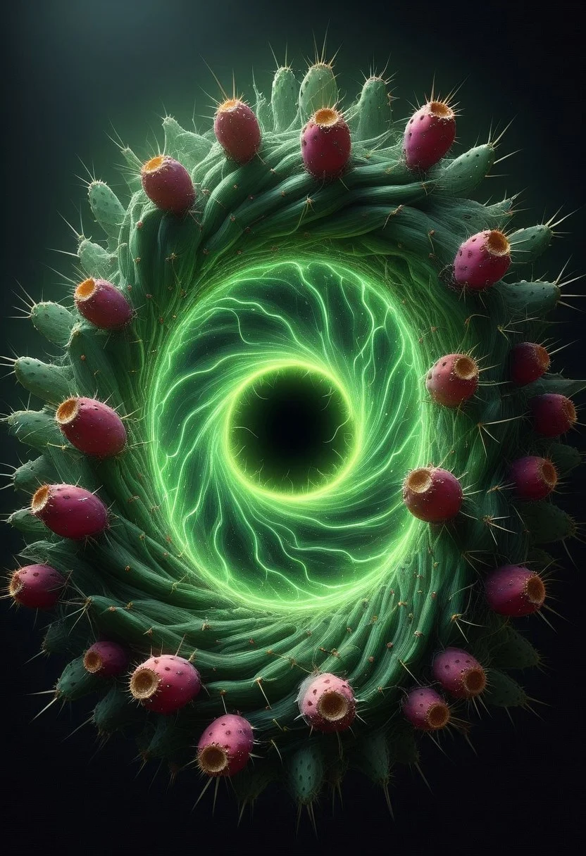masterpiece, best quality, amazing quality, detailed background, 4k, masterpiece, best quality, highly detailed, realistic, blender 8k, detailed render, cgi, detailed drawing,
Halo shaped portal of swirling energy, spiky, prickly, black hole, wizard casting a sell, Prickly Pear Style
Dark brooding background, dark background, deep shadows,
