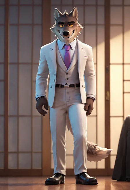 <lora:DreamWorks_Furry_Mix:0.6>, score_9, score_8_up, score_7_up, score_6_up, BREAK
source_furry, MrWolf, 1boy, suit, full body, (front view:1.2), looking at viewer, smile, perfect face