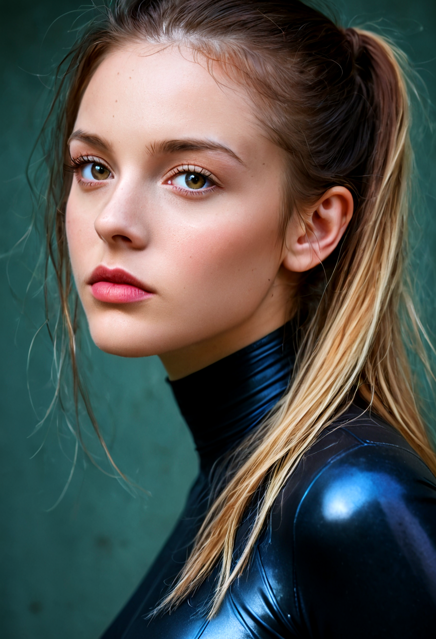 (Masterpiece, Best Quality, Highres:1.2), RAW photo, photorealistic, cinematic, realistic, extremely detailed, fantasy,NSFW, Erotic, sexy, rutting, Delicate lustful seduction,
 uncensored 1girl, Expressiveh, (perfect face and eyes and pupils:1.3),   looking at viewer, 
break wearing  ( 10 percent transparent see-through  skin-tight colorful Leather catsuit:1.35), (Side Dutch Angle, Close-Up shot1.35),
<lora:Expressive_H:0.45><lora:add-detail-xl:1>