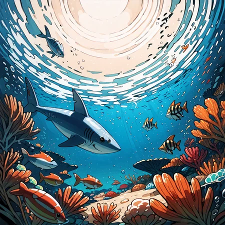 ws drawing, underwater, ws woman diver, coral, fish, shark, colorful tropical fish, clams, shells,  <lora:woot_pony_04:1> <lora:add_detail:1> <lora:galena_bikini_01-000009:1> <lora:ugly_style:-1>