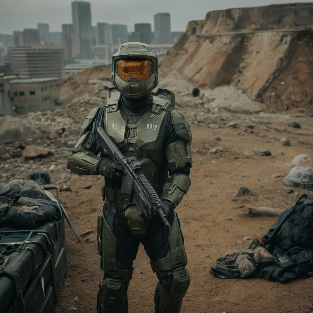 score_9, score_8_up, score_7_up, score_6_up, score_5_up, score_4_up, John_Spartan_117, looking at viewer, helmet, assault visor, armor, power armor, green armor, gloves, rifle, assault rifle, weapon, holding weapon, aiming, outdoors, city skyline, day, sunny, bright,

realistic, high-detailed, 4k