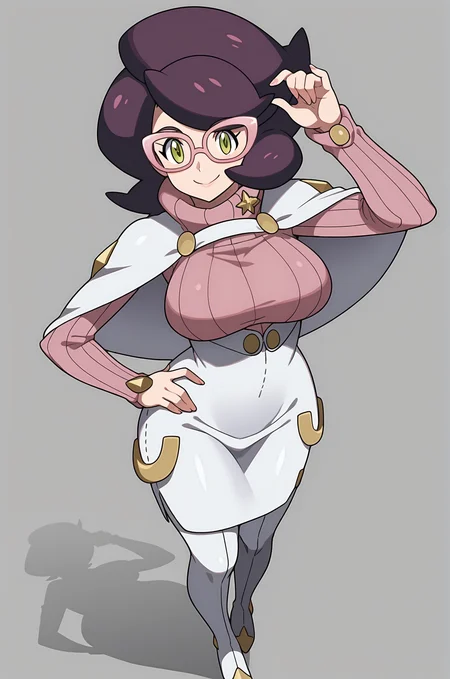 score_9, score_8_up, score_7_up, source anime, anime, animification, anime screencap, anime coloring, vivid colors, shiny skin, skindentation, deep skin, depth of field, high quality, highres, (dynamic angle,dynamic pose)
wicke \(pokemon\), 1girl, solo, looking at viewer, smile, short hair, skirt, large breasts, simple background, long sleeves, closed mouth, green eyes, standing, full body, purple hair, boots, glasses, high heels, sweater, hand on hip, capelet, turtleneck, thigh boots, white skirt, ribbed sweater, turtleneck sweater, adjusting eyewear, big hair, pink sweater, pink-framed eyewear
BREAK
masterpiece,high quality
<lora:Wicke_PokemonPony:0.9>