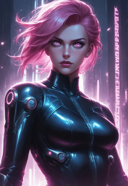 safe_pos, score_9, score_8_up, score_7_up, 1girl, solo, futuristic bounty hunter, advanced tactical armor with glowing neon accents, high-tech plasma pistol with a sleek design and glowing energy core, short spiky pink hair with cybernetic enhancements, realistic, cinematic angle, cinematic lighting, athletic body, determined face, glowing cyan eyes, combat-ready pose 
BREAK 
patrolling a neon-lit cybernetic city 
BREAK 
source_cyberpunk_art, rating_explicit, expressive, full body, dynamic pose 
BREAK 
detailed beautiful background, futuristic cityscape with towering skyscrapers and holographic advertisements, neon-lit streets with floating vehicles, cybernetic creatures and androids, distant neon skylines with flying drones, high-tech atmosphere with a sense of danger and excitement <lora:Expressive_H:0.6>Expressiveh, (SimplepositiveXLv1:1.3), 
(((upper body, full clothed:1.85))) ((masterpiece)) (ultra realistic, 32k, masterpiece:1.2), (high detailed skin:1.1), (high quality:1.1) 
(((full clothed))) 
<lora:DandonFuga_Style_v.2_-_Pony:0.8> 
(8k uhd:1,4) 
<lora:add-detail-xl:1> 
<lora:Dynamic Poses:1>