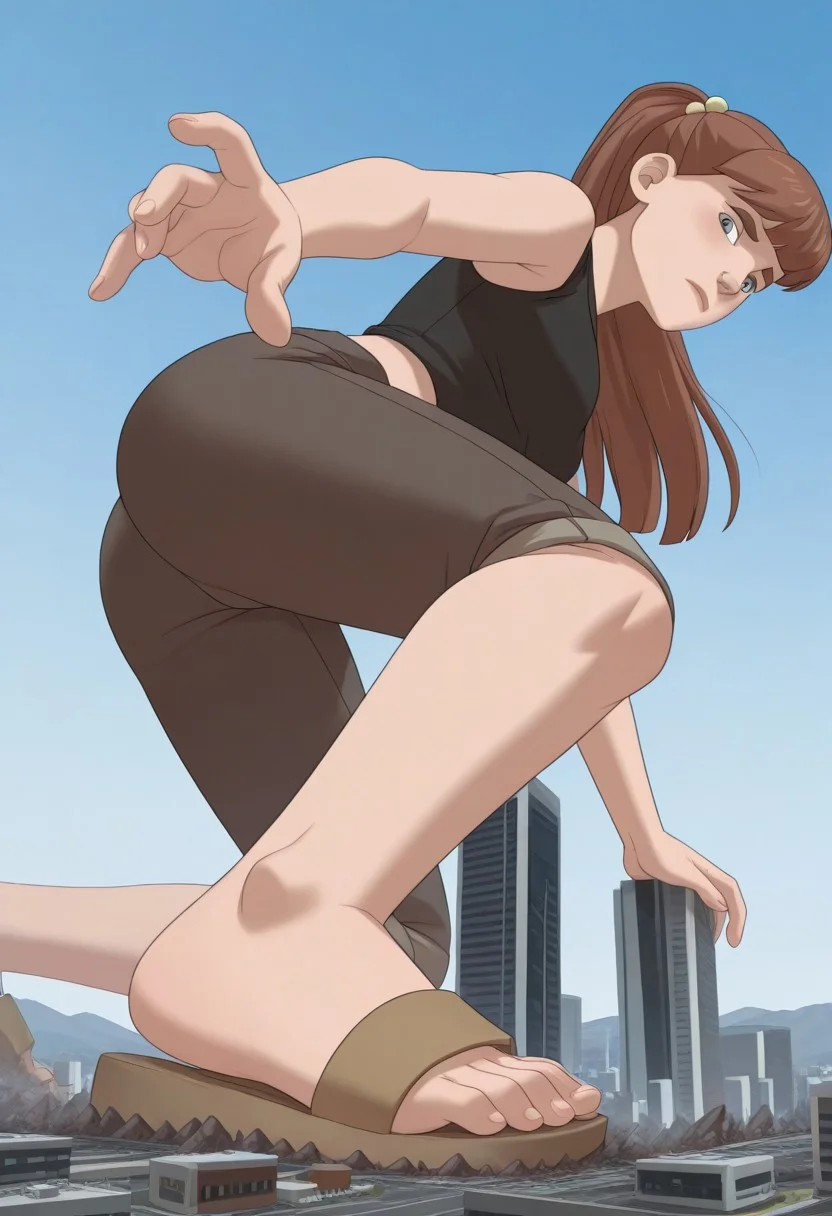 , giantess, full body view, foreshortening, foreshortening, Giantess, City, reaching for viewer, extremely close finger, kneeling, on one knee, giantess, from below, open toe sandals, best quality, absurdres, 1girl, solo, medium breasts, hips, embarrassed, round ass, perfect ass, extremely close foot
score_9, score_8_up, score_7_up, score_6_up, <lora:monster_girlIL:0.9> m_g, 1girl, brown ponytail hair, bangs, hairpin, athletic body, grey eyes, wide hips, denim shorts, knee socks, crop top, bare shoulders, cute face,perfect anatomy
<lora:giantess-ponyxl-lora-nochekaiser:1> giantess, giant, city, building, outdoors, destruction,