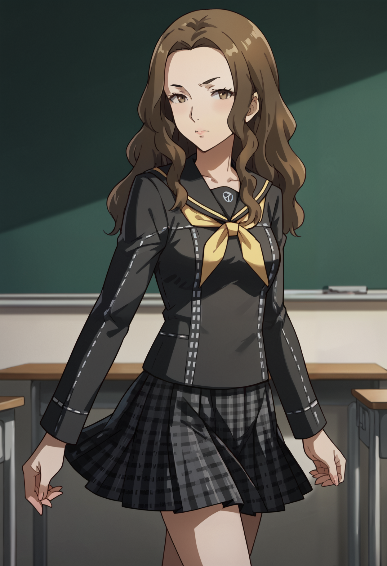 score_9, score_8_up, source_anime
1 girl, solo,
p4konishi, brown hair, long hair, wavy hair, brown eyes,
p4konishi-uni, school uniform, yasogami school uniform, skirt, serafuku, houndstooth,
classroom, standing,looking at viewer, (side view:1.2)
masterpiece, best quality, ultra detailed,