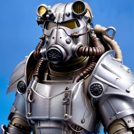 masterpiece,absurd resolution,8k,
fallout,power armor,solo,upper body,armor,blurry,no humans,mask,blue background,helmet,robot,mecha,1other,science fiction,realistic,cable,gas mask,tube
, <lora:fallout_xl:1>
