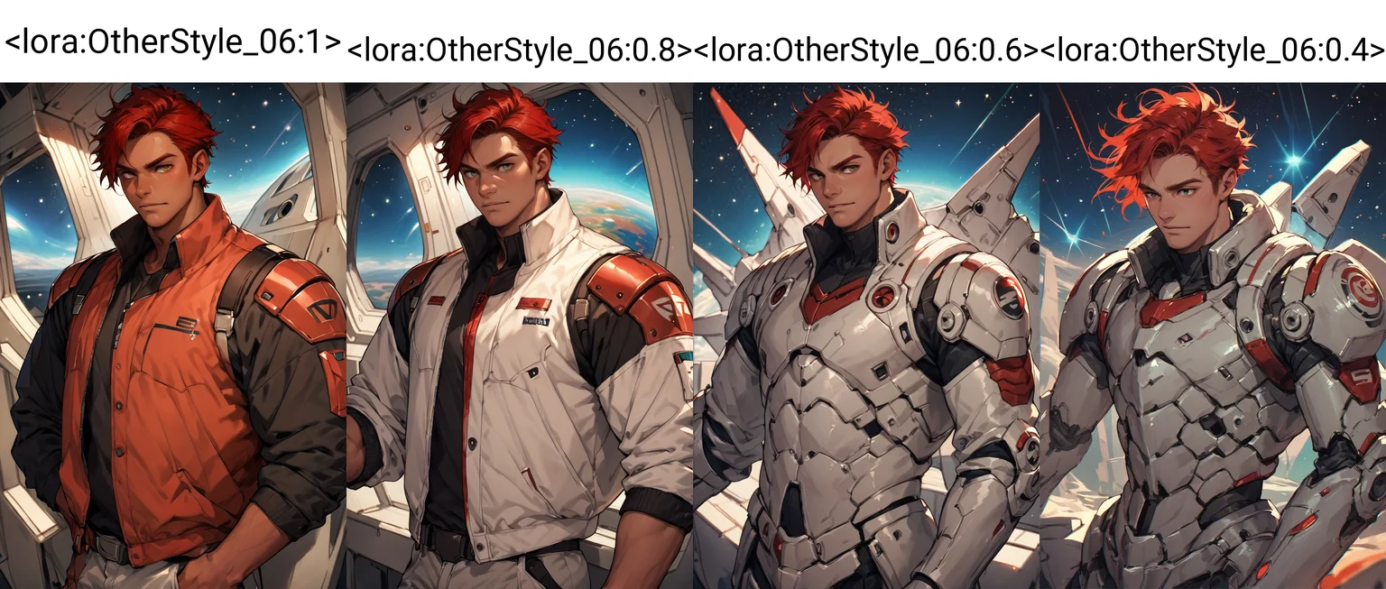 score_9, score_8_up, score_7_up, score_6_up, score_5_up, score_4_up,<lora:OtherStyle_06:1>, man, space,solo,red hair,jacket,male focus,mecha armor,space
