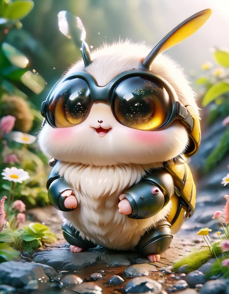 tilt-shift photo of selective focus, miniature effect, blurred background, highly detailed, vibrant, perspective control, natural Tilt Shot (Whimsically artistic) , adorable extra (fluffy: 1.3) chubby miniature pika wearing an ral-smolinzect cyberpunk suit with white furr and helmet wit futuristic googles made of ral-smolinzect, macro photography, (enchanting:1.3), (luminous:1.2), (oversized flora:1.1), mystical, vibrant photography, shimmering light, dreamy, whimsical, serene, soft-focus, hyper-detailed digital art <lora:ral-smolinzect:1> ral-smolinzect