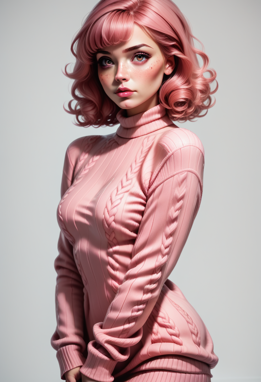 score_9, score_8_up, score_7_up, 1girl, solo, sexy sweater dress, pink dress, <lora:Dark_Rosa_Pony_v0.2:0.6> d4rk_r0s4, hazel eyes, pink hair,