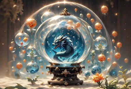 Jujutsu Kaisen dragon Blue Lock Super Dragon Ball Imagine a floating garden in space, where exotic plants grow in giant transparent bubbles. Each bubble contains a unique ecosystem, with magical creatures and vibrant colors. Explore the idea of a surreal intergalactic garden that defies the laws of physics dragon