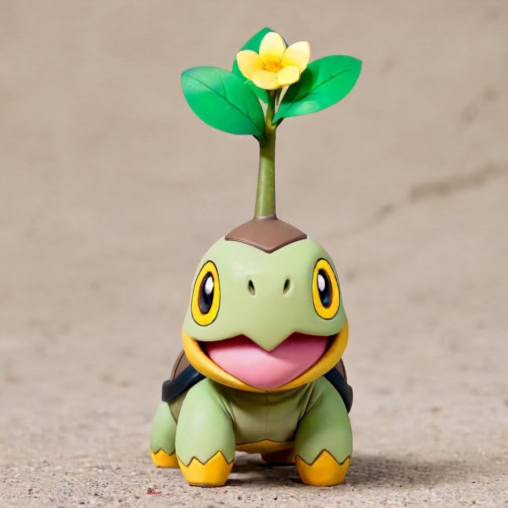 Turtwig holding a flower in his mouth <lora:Turtwig SDXL:.7>