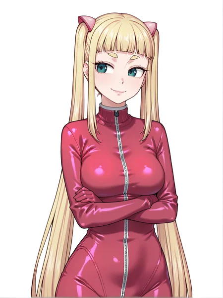 masterpiece, best quality, amazing quality, absurdres, newest, dynamic_angle, defined facial features, white background,
<lora:KONOHA_IL2.0v0b:0.8> konoha \(magical girl konoha\), upper body, smile, crossed arms, medium breasts, wide hips, (((((aged up:1.8, mature female:1.8))))), ((pink plugsuit:1.5)),