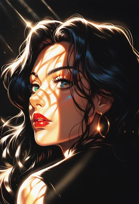 score_9, score_8_up, score_7_up, score_6_up, 1girl, beautiful, sunlight, lipstick, dark background, portrait, s1_dram