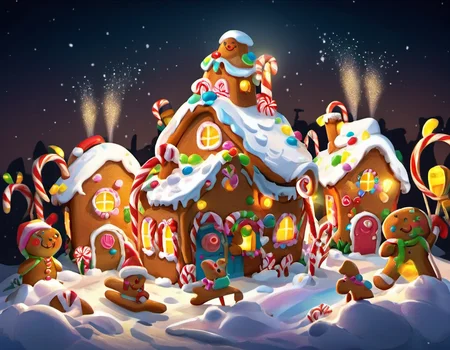 Gingerbread Village: Sweet aroma, icing-covered houses, candy cane lampposts, gingerbread people, frosting snow., detailed, sub surface scattering, particles, dust, sharp focus, glow <lora:MODILL_XL_0.27_RC:0.9>